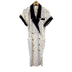 Vintage 80s Nina Piccalino Polka Dot Midi Dress Size 10 Shirt Pencil Nautical
